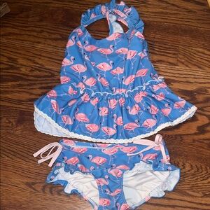 SweetHoney Blue and Pink Flamingo Kids Swim Bikini